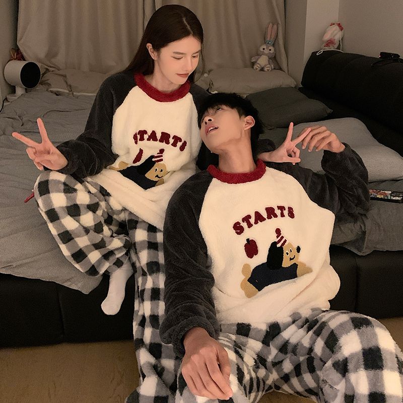 Gefütterter Flanell-Hausanzug für Paare, mit Reißverschluss