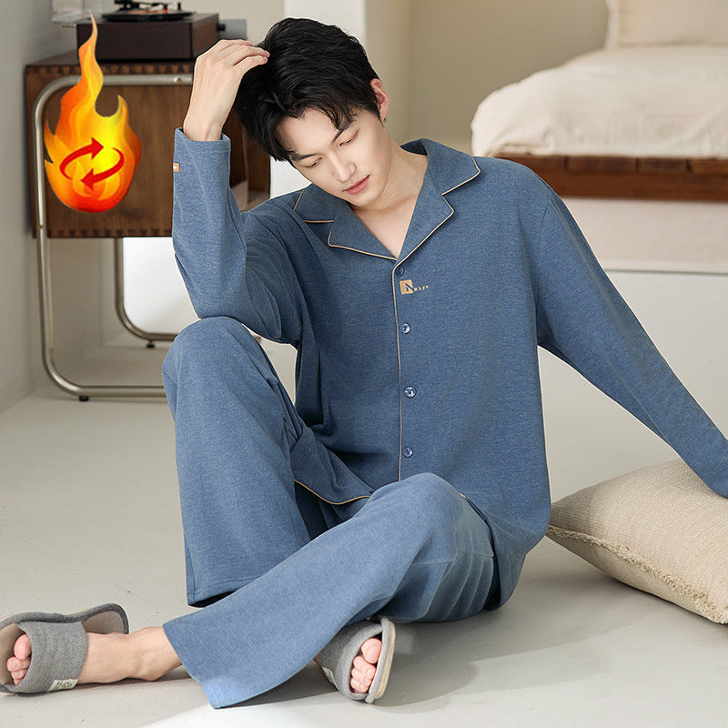 Herren-Pyjama-Set, Seide und Wolle, Langarm, mit Revers