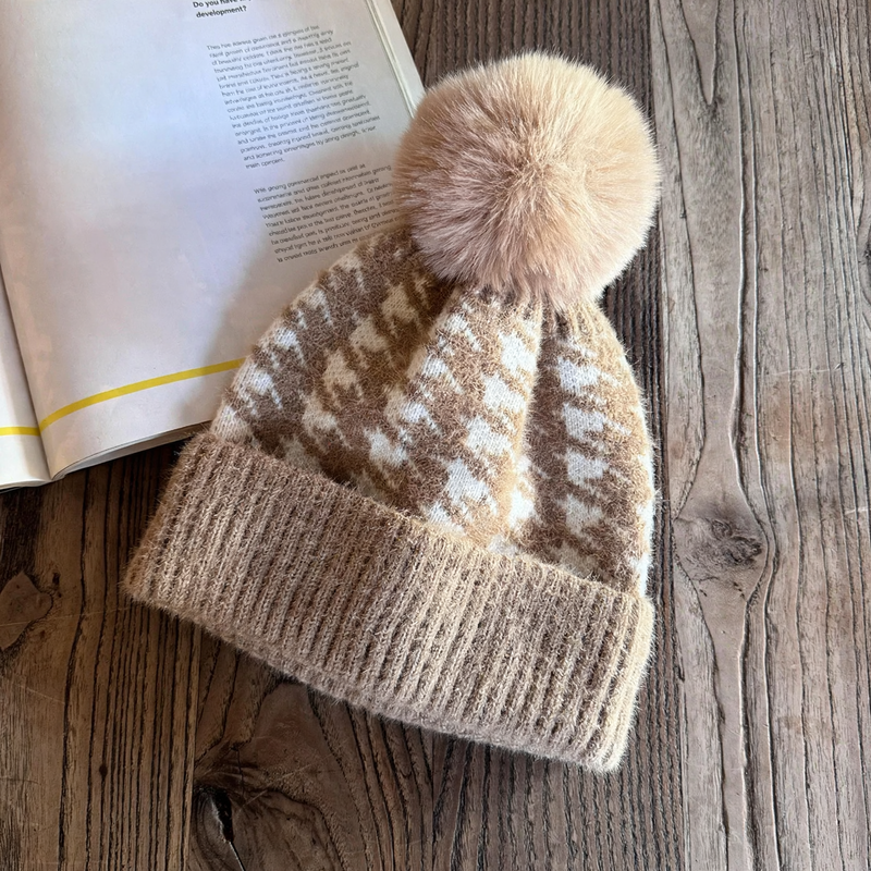 Damen-Strickmütze und Schal-Set, warm gefüttert
