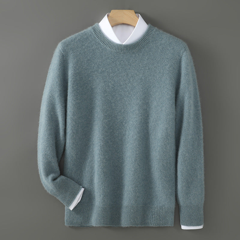 Herren-Wollpullover, Rundhals, einfarbig, Business-Casual