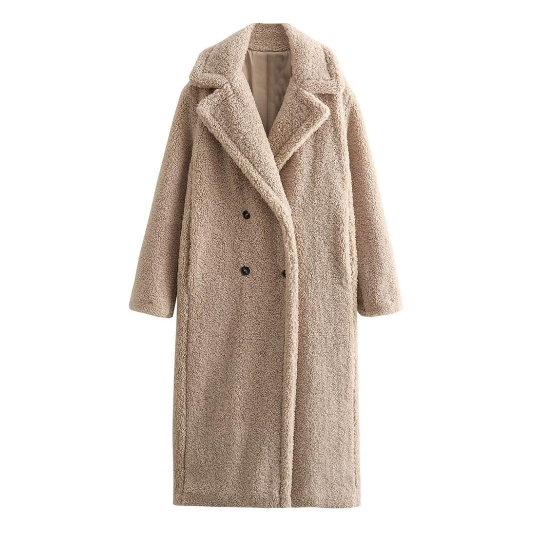 Langer Lammfleece-Mantel mit Revers für Damen