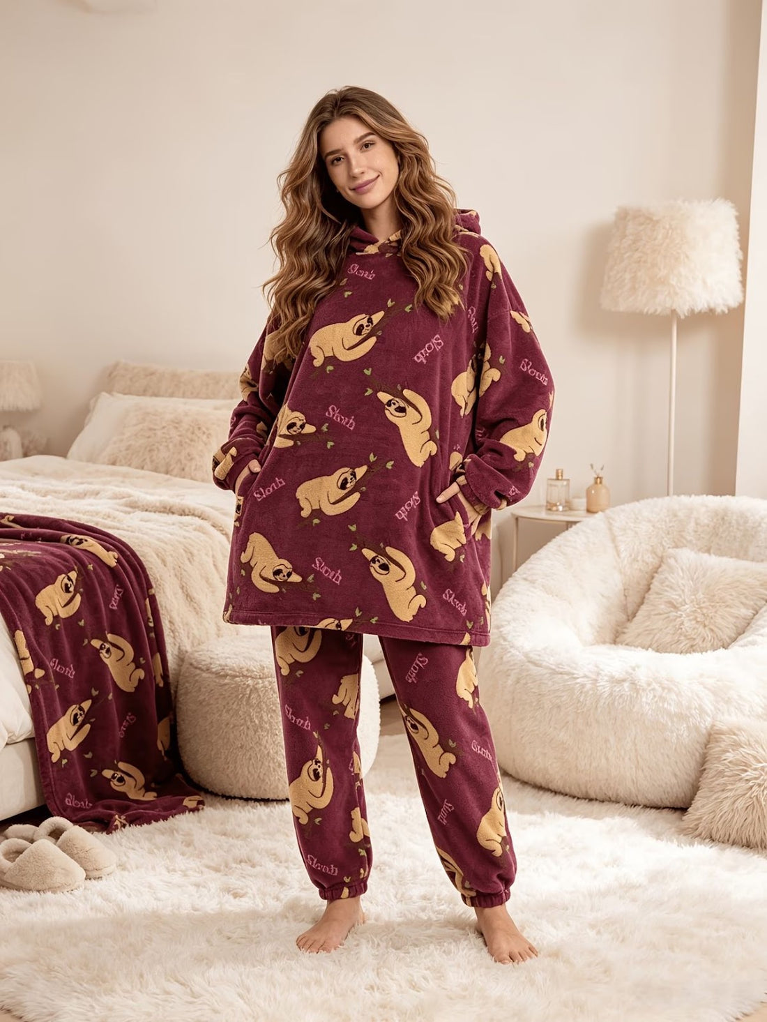 Damen-Pyjama-Set, gefüttert, warm und gemütlich