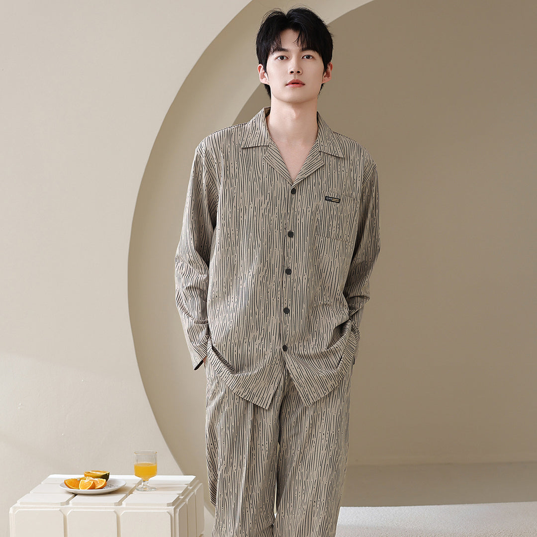 Herren-Pyjama-Set, Baumwolle, Langarm, klassisch