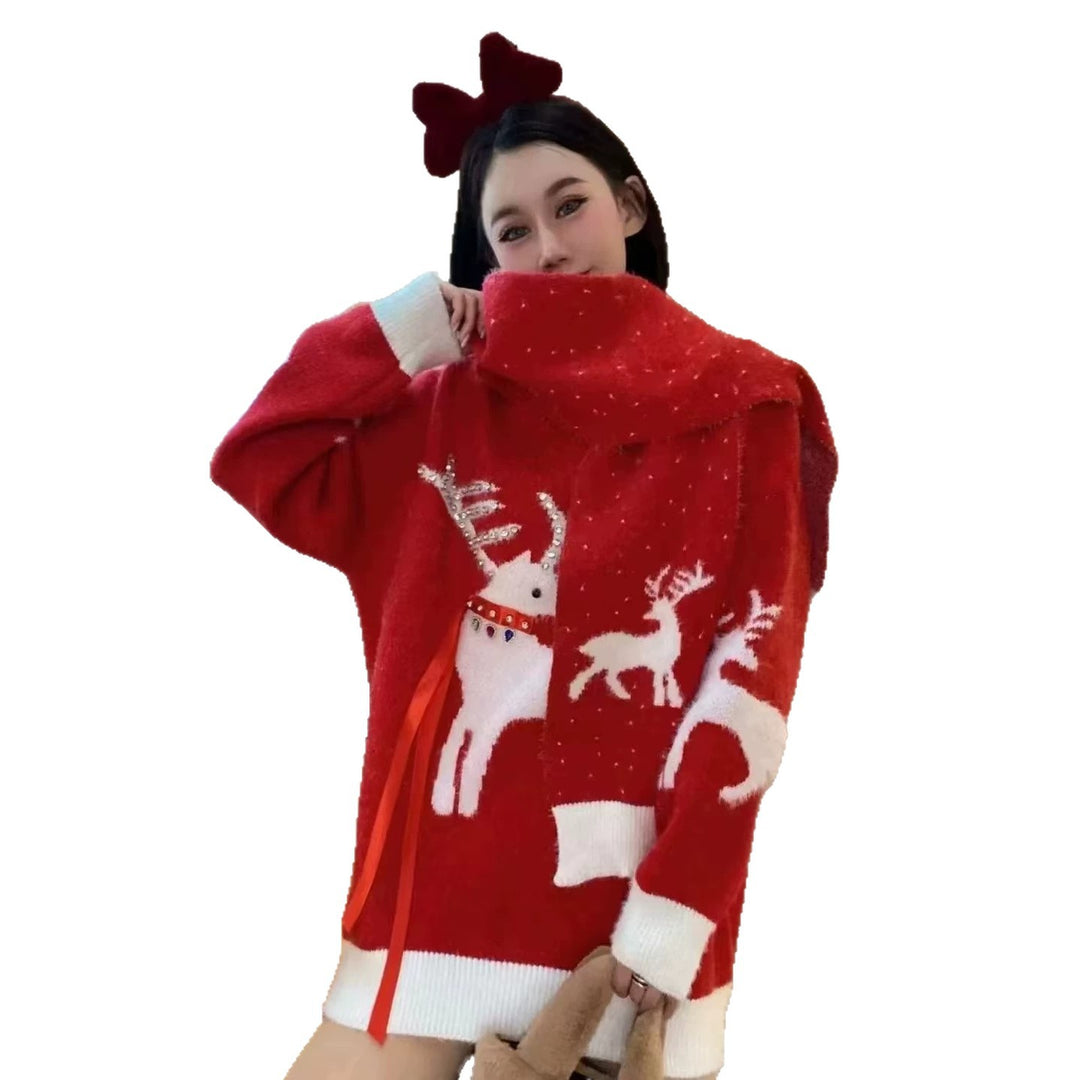 Damen-Strickpullover mit Weihnachtsmotiv, locker geschnitten