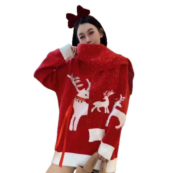 Damen-Strickpullover mit Weihnachtsmotiv, locker geschnitten