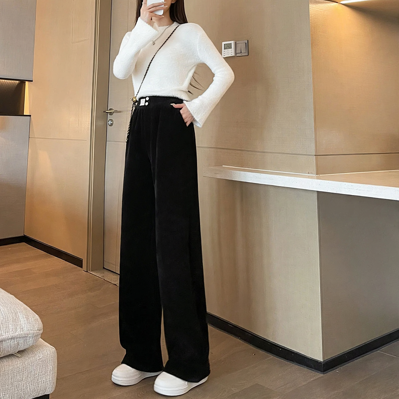 Damen-Cordhose aus Chenille, gefüttert