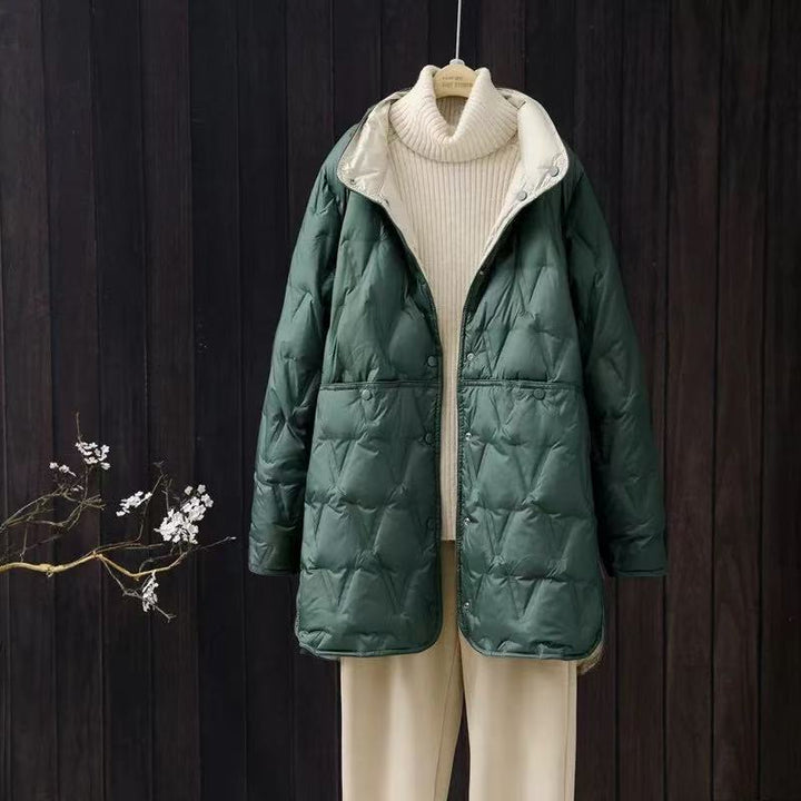 Wendbare Daunenjacke für Damen, mittellang, große Größen