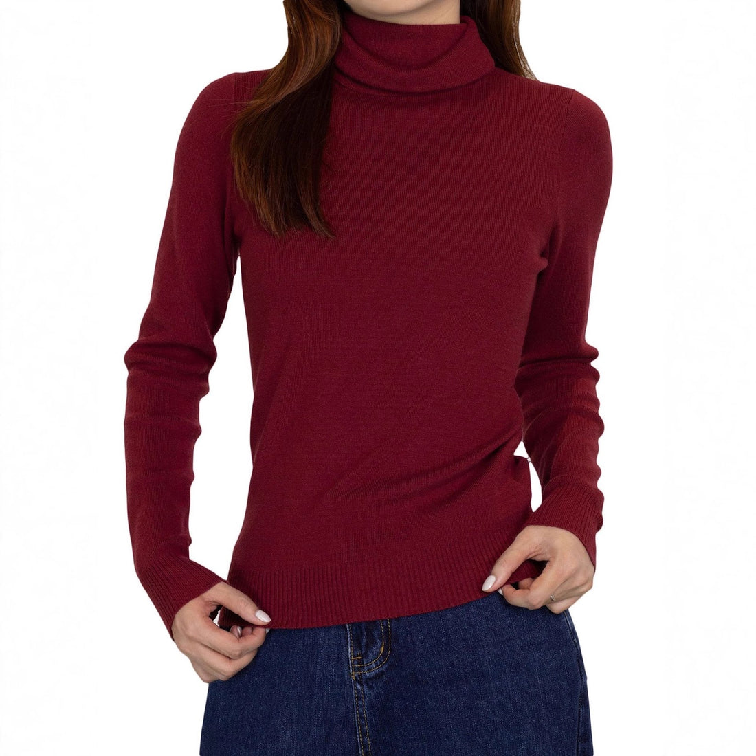 Damen-Rollkragenpullover, Strick, einfarbig