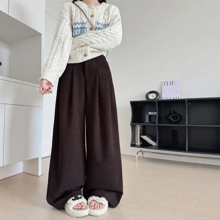 Damen Cordhose mit weitem Bein, hohe Taille