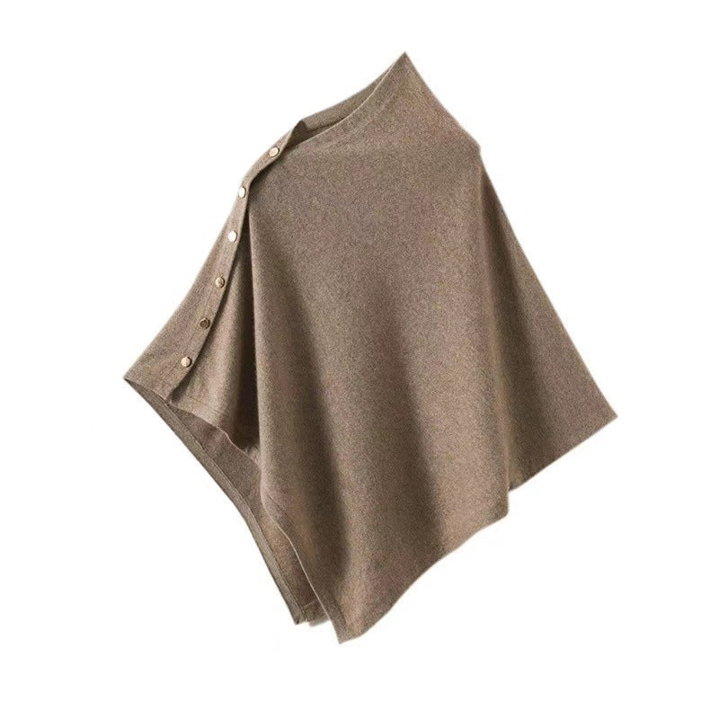 Merinowolle-Poncho mit Goldknopf