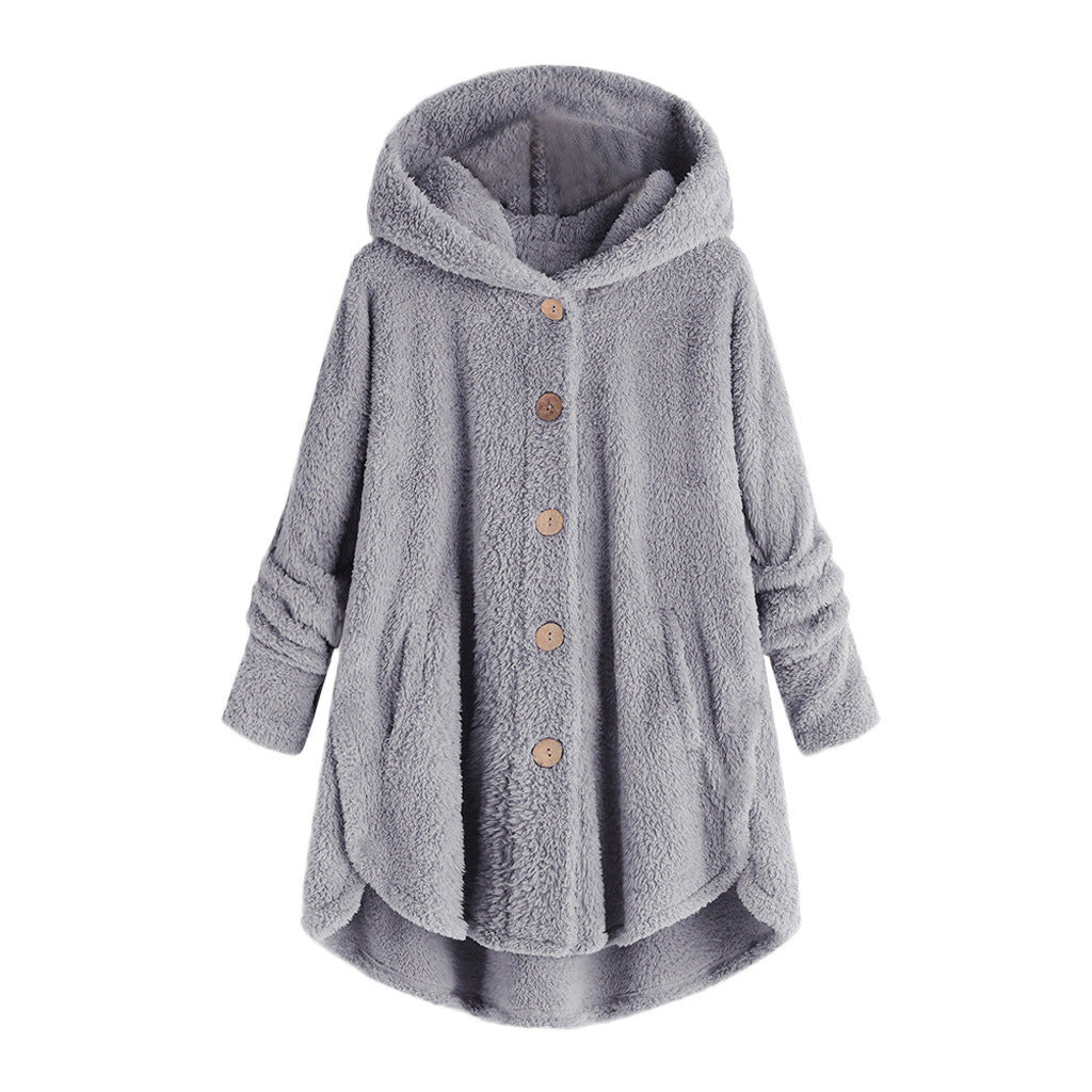 Damen-Plüschjacke mit Knopfleiste, asymmetrisch