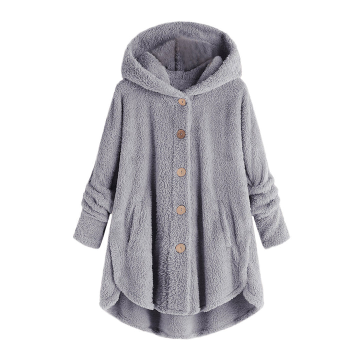 Damen-Plüschjacke mit Knopfleiste, asymmetrisch
