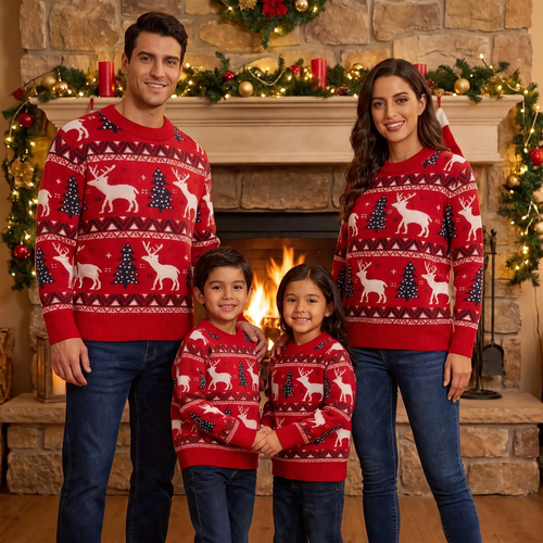 Unisex-Strickpullover mit weihnachtlichem Jacquard-Muster