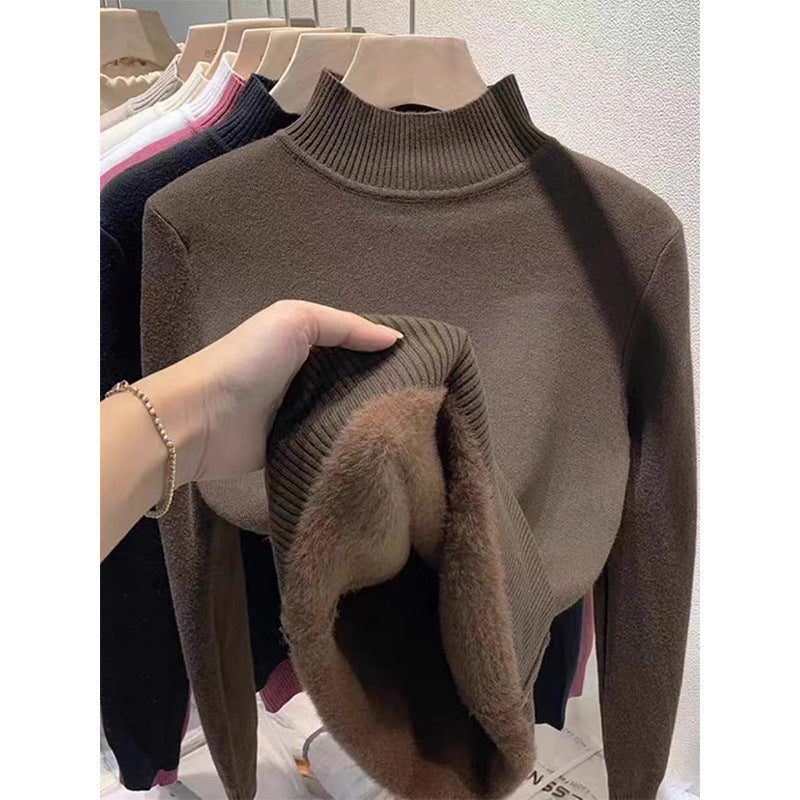 Gefütterter Damen-Strickpullover mit hohem Kragen