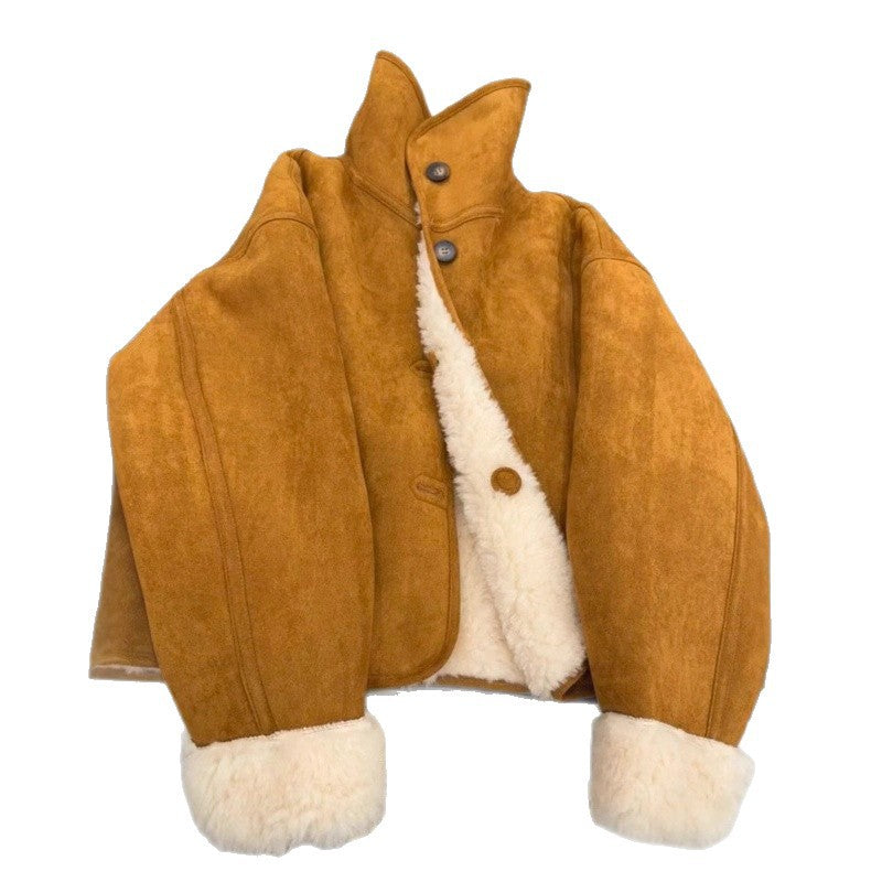 Wendejacke aus Wildlederimitat mit Lammfleece