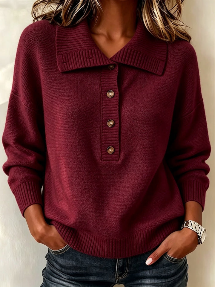 Damen-Strickpullover mit Knopfleiste und Stehkragen