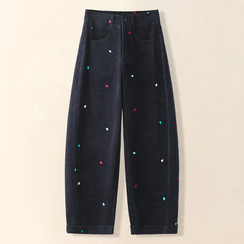 Damen-Cordhose, hoch geschnitten, bestickt