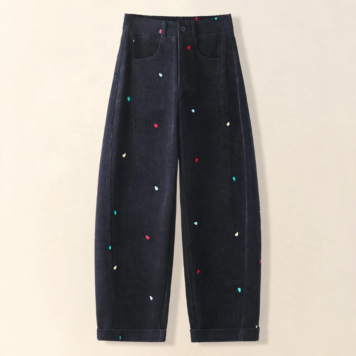 Damen-Cordhose, hoch geschnitten, bestickt
