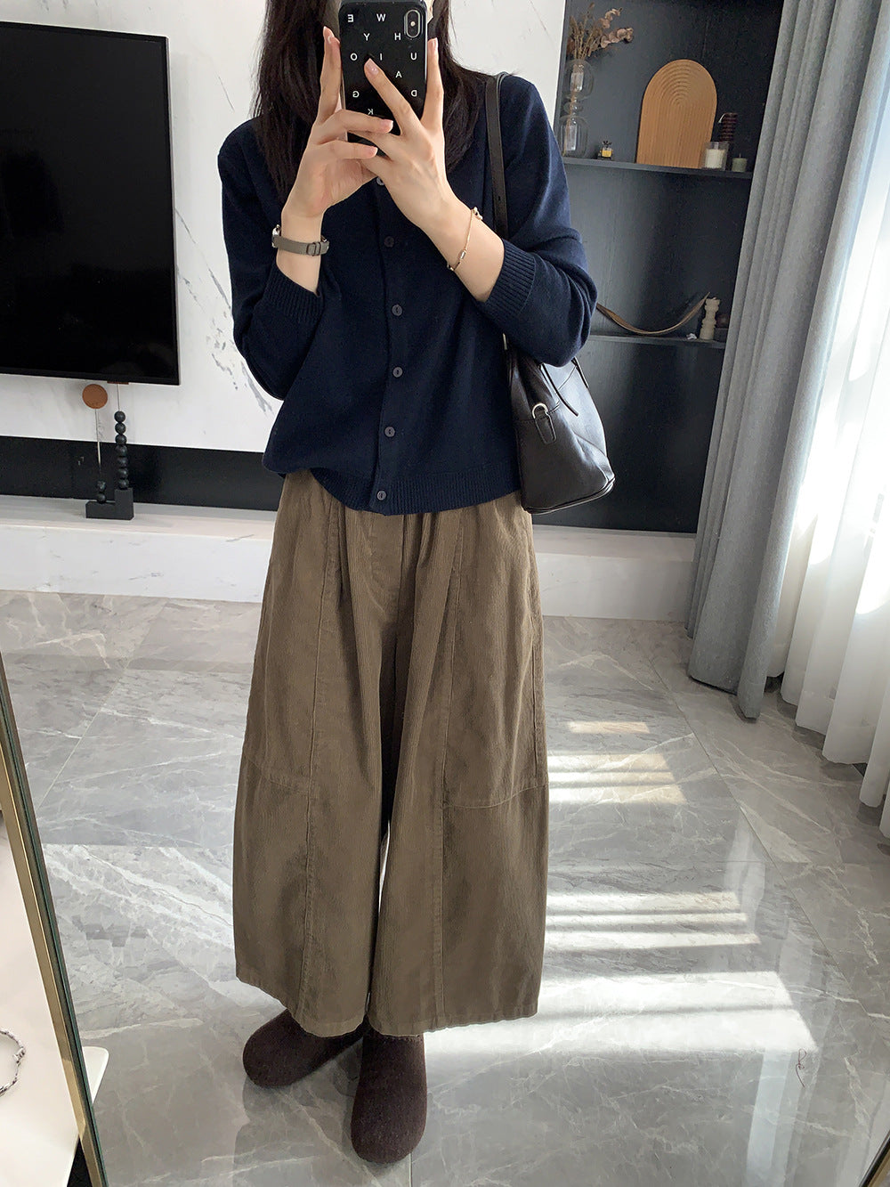 Damen-Kordhose, weit geschnitten, 7/8-Länge