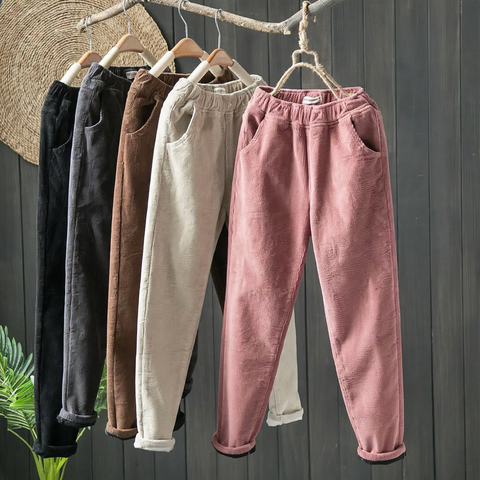 Kordhose für Damen, lockere Passform, elastischer Bund