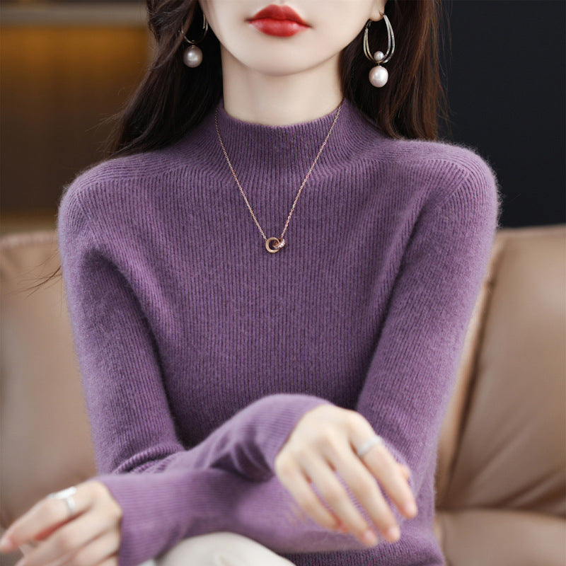 Nahtloser Damen-Pullover aus reiner Wolle, körpernah