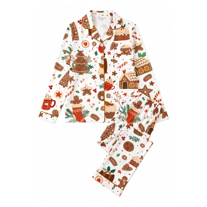 Damen-Schlafanzug mit Cartoon-Print und Reverskragen