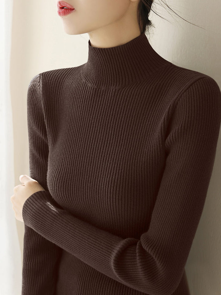 Damen-Strickpullover aus Wolle mit halbem Stehkragen