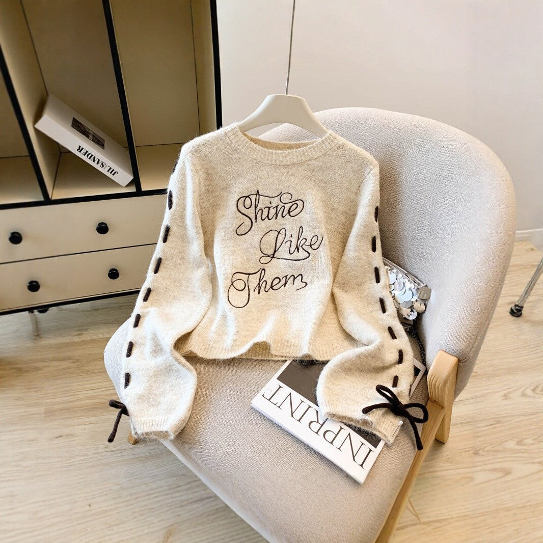 Vintage Strickpullover mit Stickerei für Damen