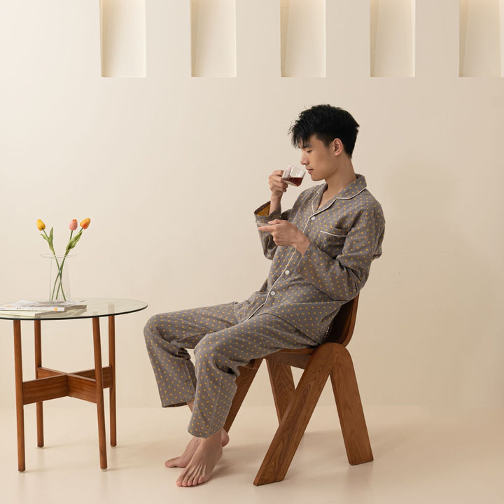 Baumwoll-Schlafanzug, Doppelgaze, Langarm, Unisex