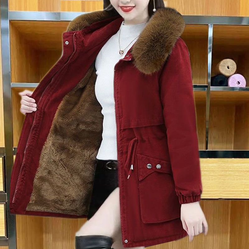 Damen-Parka, mittellang, mit Lammfellfutter und Wattierung