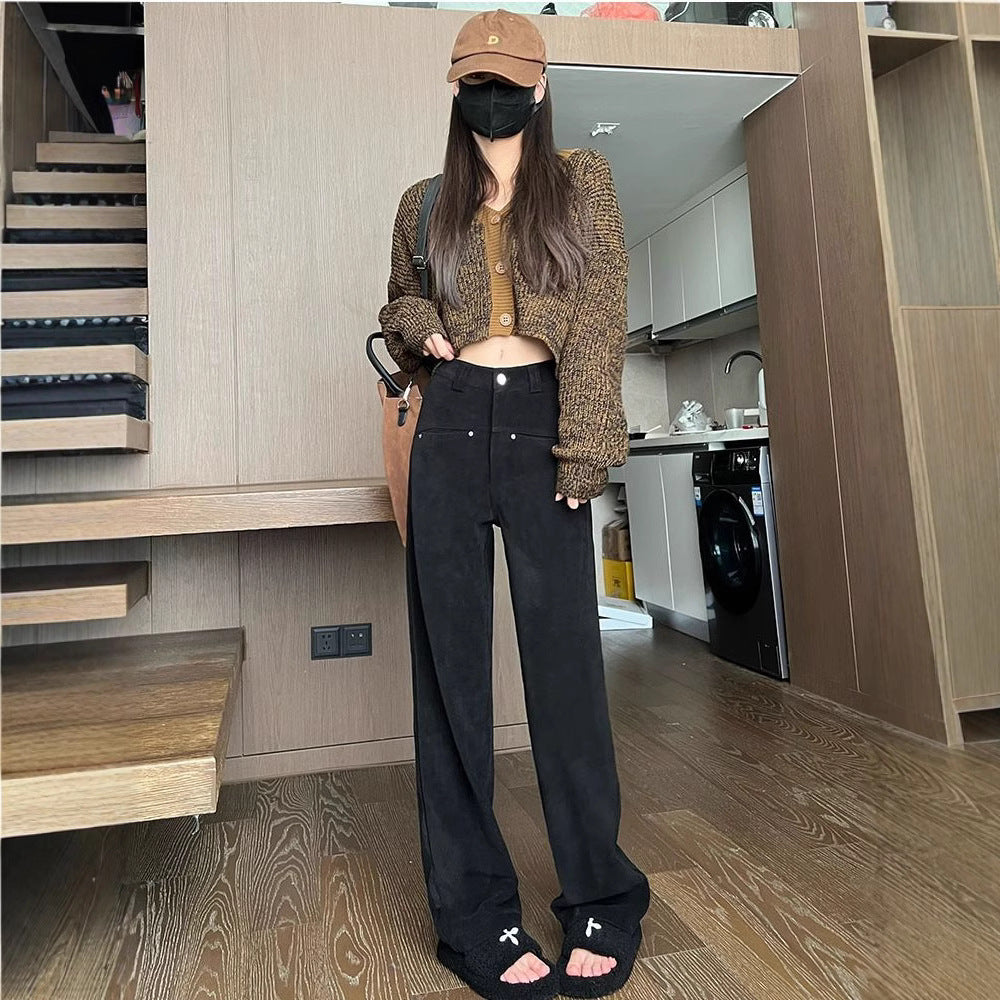 Schwarze Damen-Cordhose, hoch geschnitten