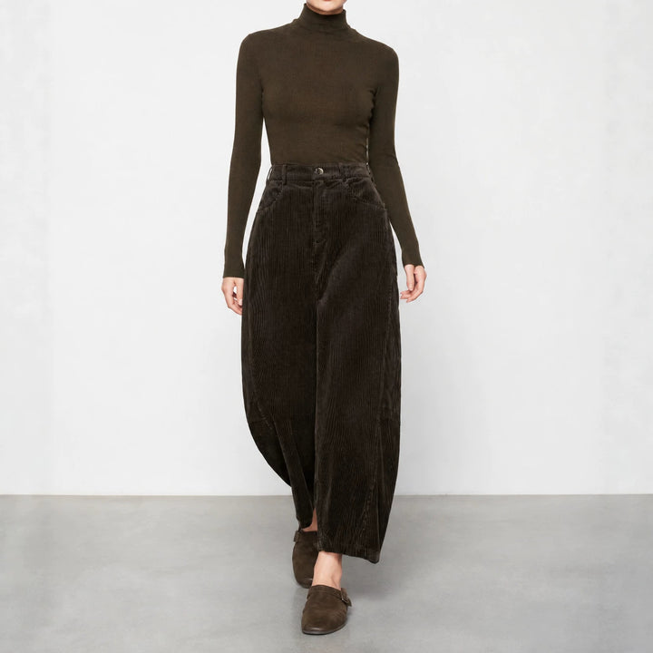 Damen-Kordhose mit hohem Bund, 7/8-Länge