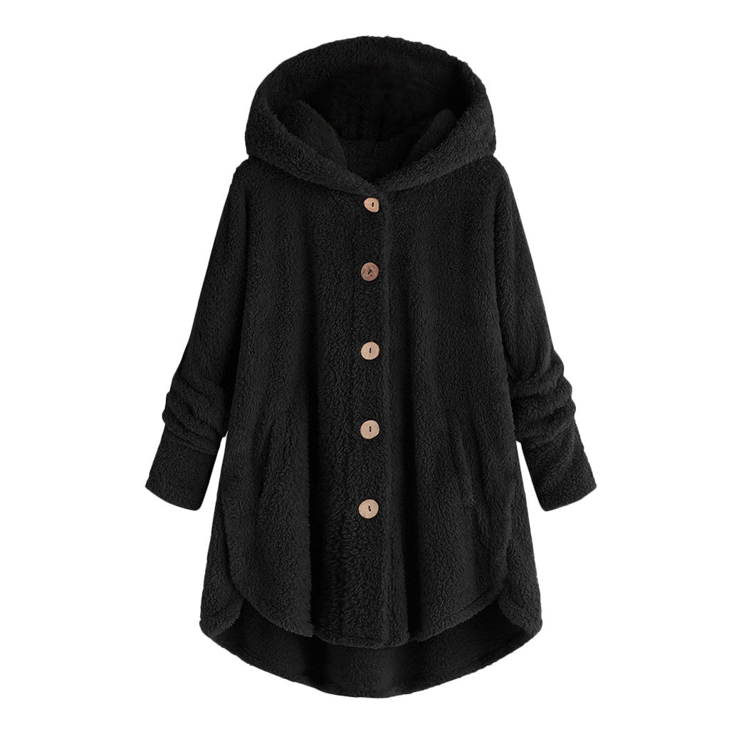 Damen-Plüschjacke mit Knopfleiste, asymmetrisch