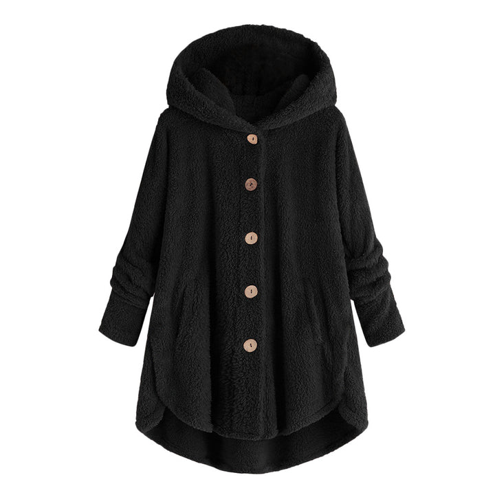 Damen-Plüschjacke mit Knopfleiste, asymmetrisch