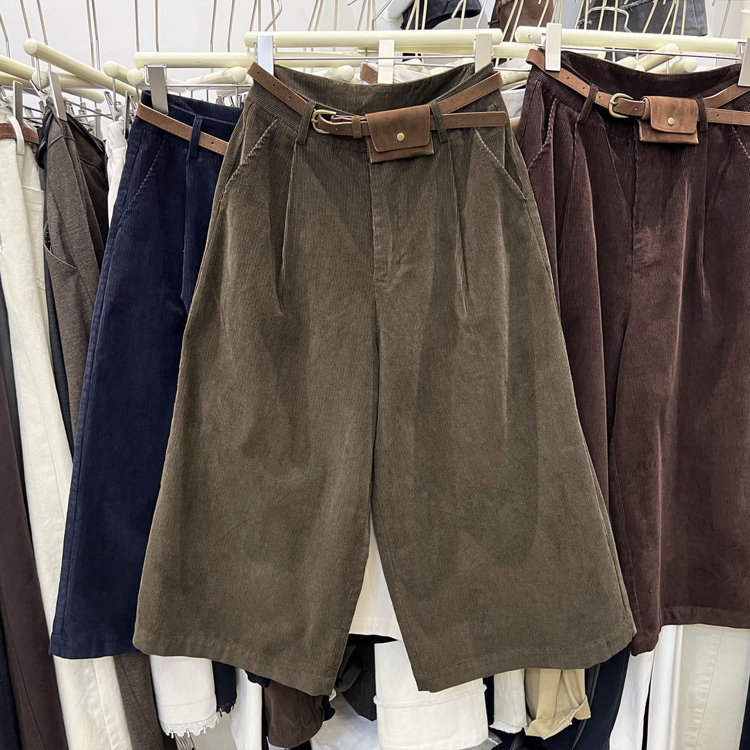 Modische Kord-Hose, 7/8-Länge, weites Bein