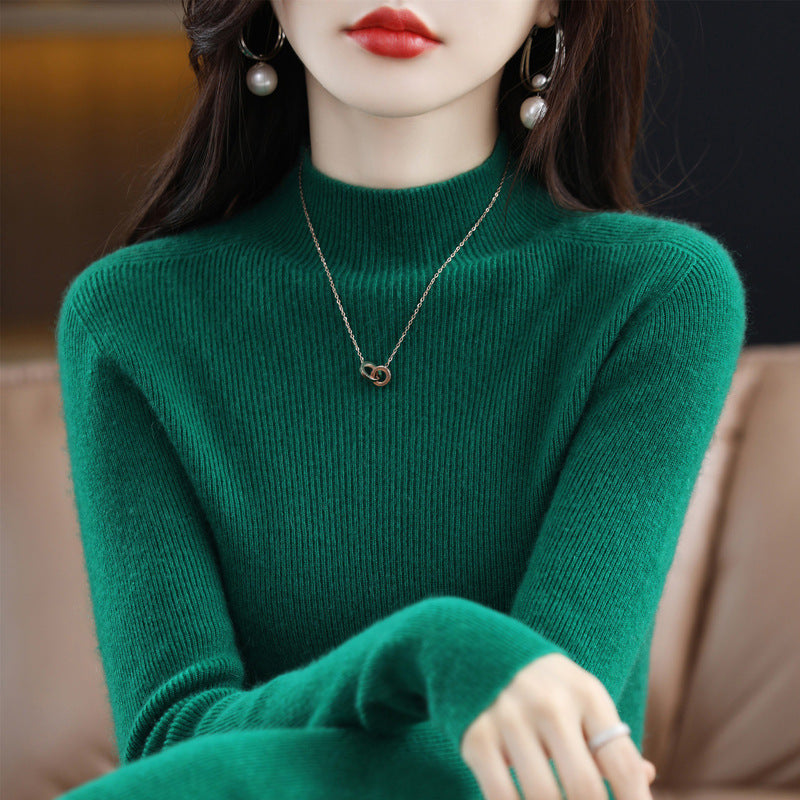 Nahtloser Damen-Pullover aus reiner Wolle, körpernah