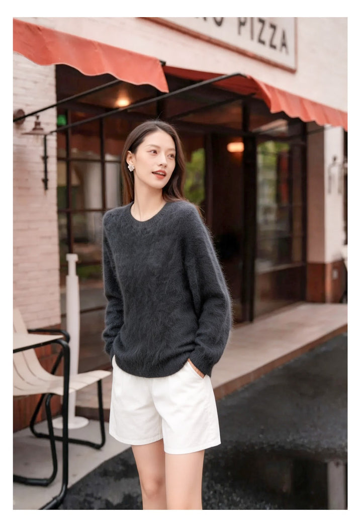 Damen-Strickpullover aus Wollmischung mit V-Ausschnitt