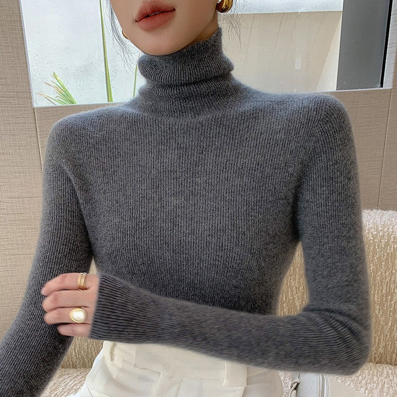 Damen-Strickpullover mit Stehkragen, figurbetont