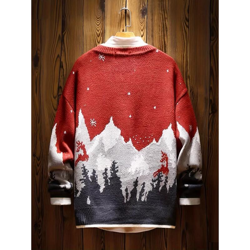 Gefütterter Strickpullover mit weihnachtlichem Motiv