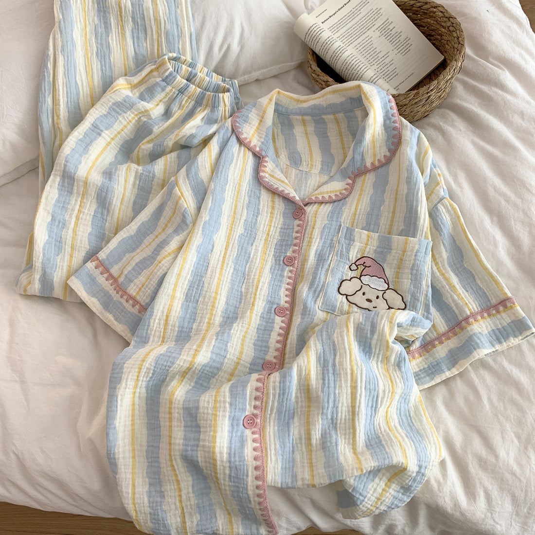 Damen-Pyjama-Set aus 100% Baumwolle, langärmelig