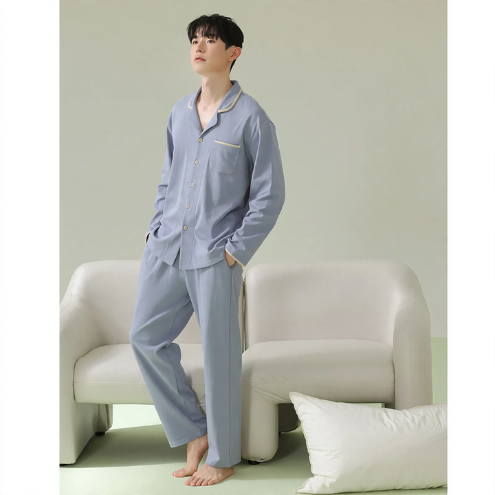 Herren-Pyjama-Set aus Baumwolle, langärmelig, antibakteriell