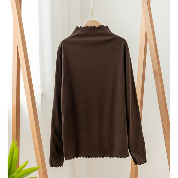 Damen-Langarm-Shirt mit Stehkragen und Rüschenkante