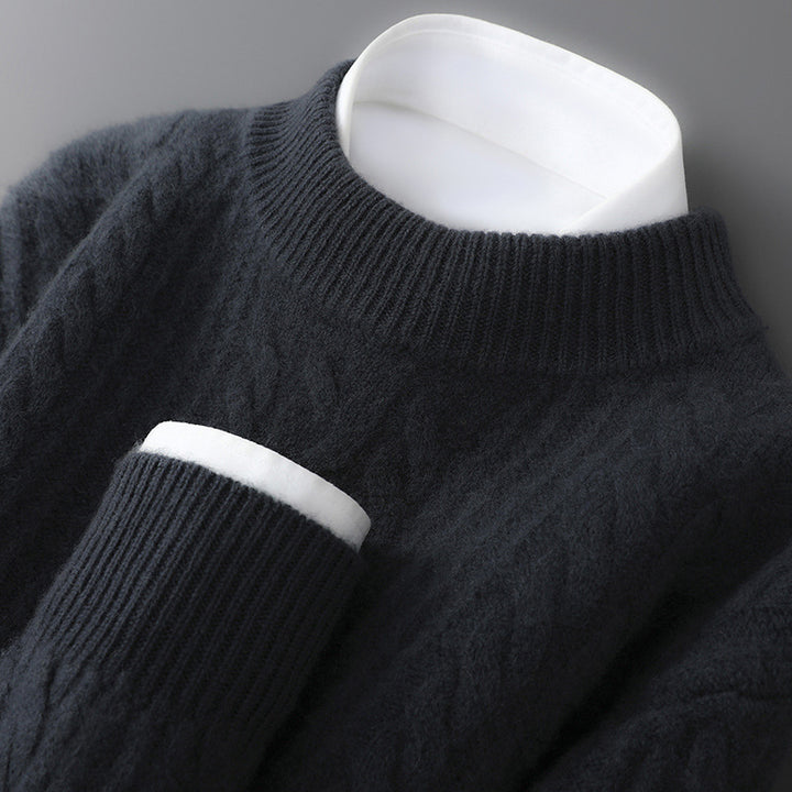 Herren-Wollpullover, 100% Wolle, Stehkragen, locker