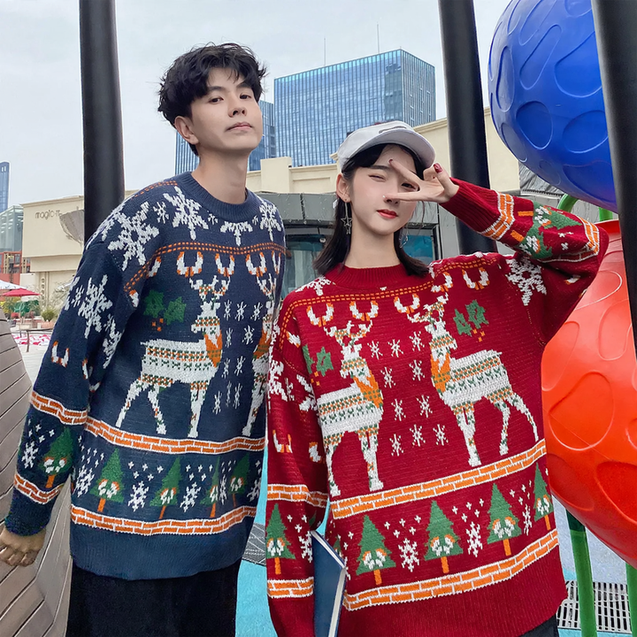 Lockerer Unisex Weihnachtspullover mit Rentier-Motiv