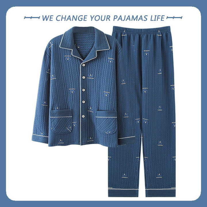Gefütterter Herren-Pyjama, 100% Baumwolle, extra warm
