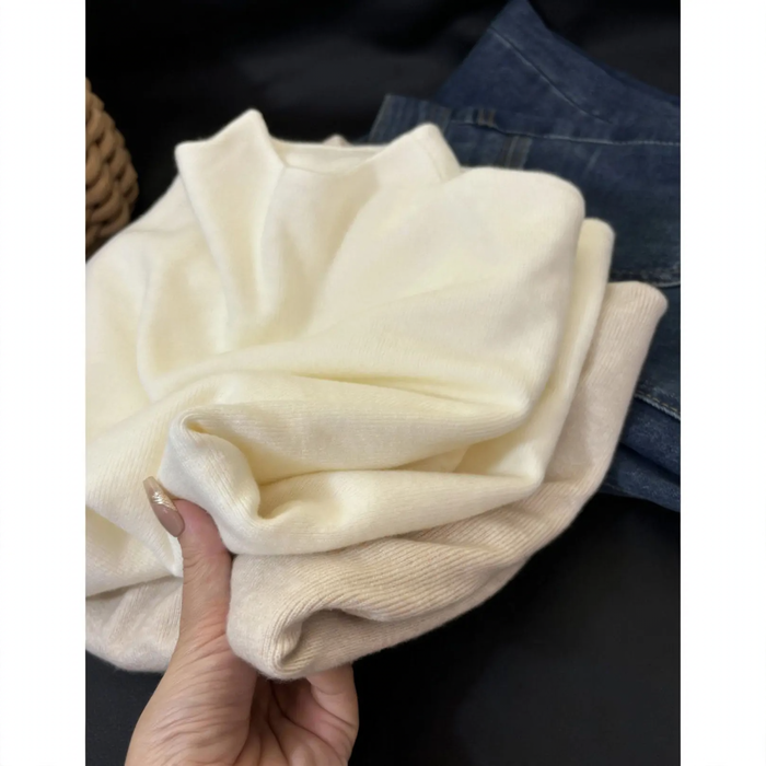 Damen-Strickpullover mit Stehkragen, einfarbig