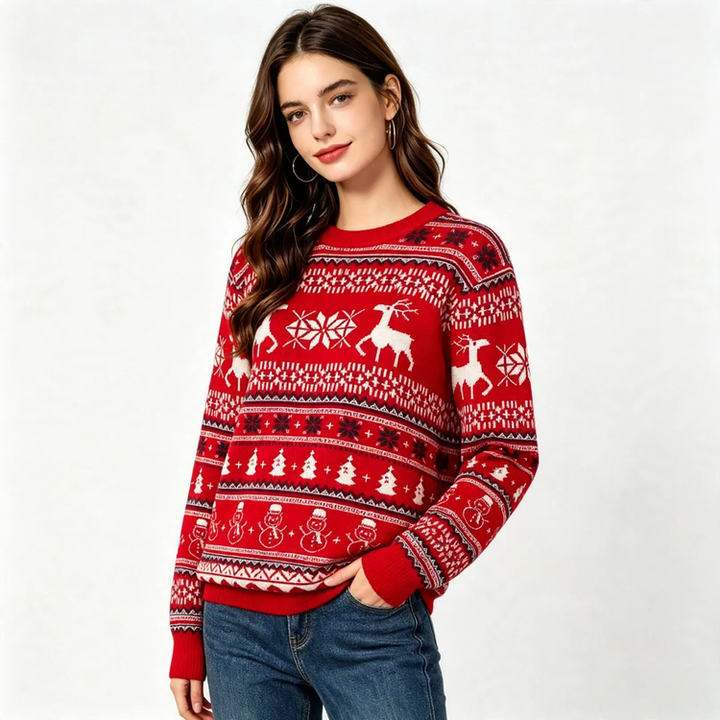 Weihnachtlicher Strickpullover mit Rentier-Motiv