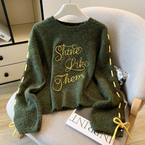 Vintage Strickpullover mit Stickerei für Damen