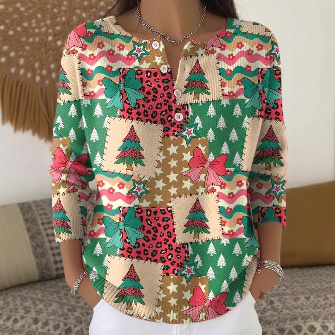 Weihnachtlicher Strickpullover mit Stehkragen und 3D-Druck