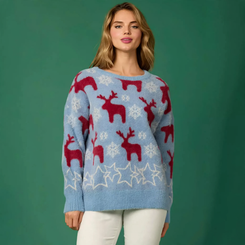 Damen-Weihnachtspullover mit Rentier- und Baum-Motiv